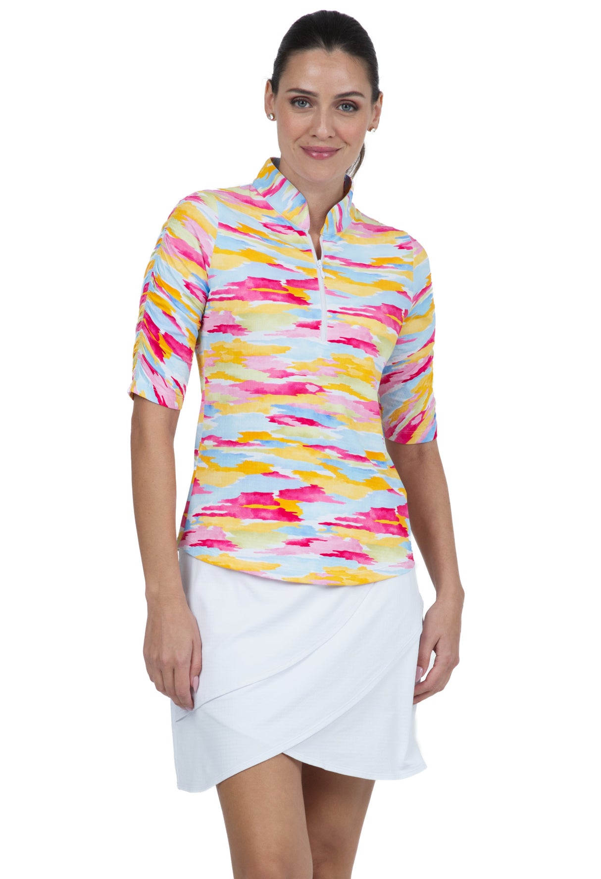 Jessie Print Ruched Elbow Length Sleeve Top